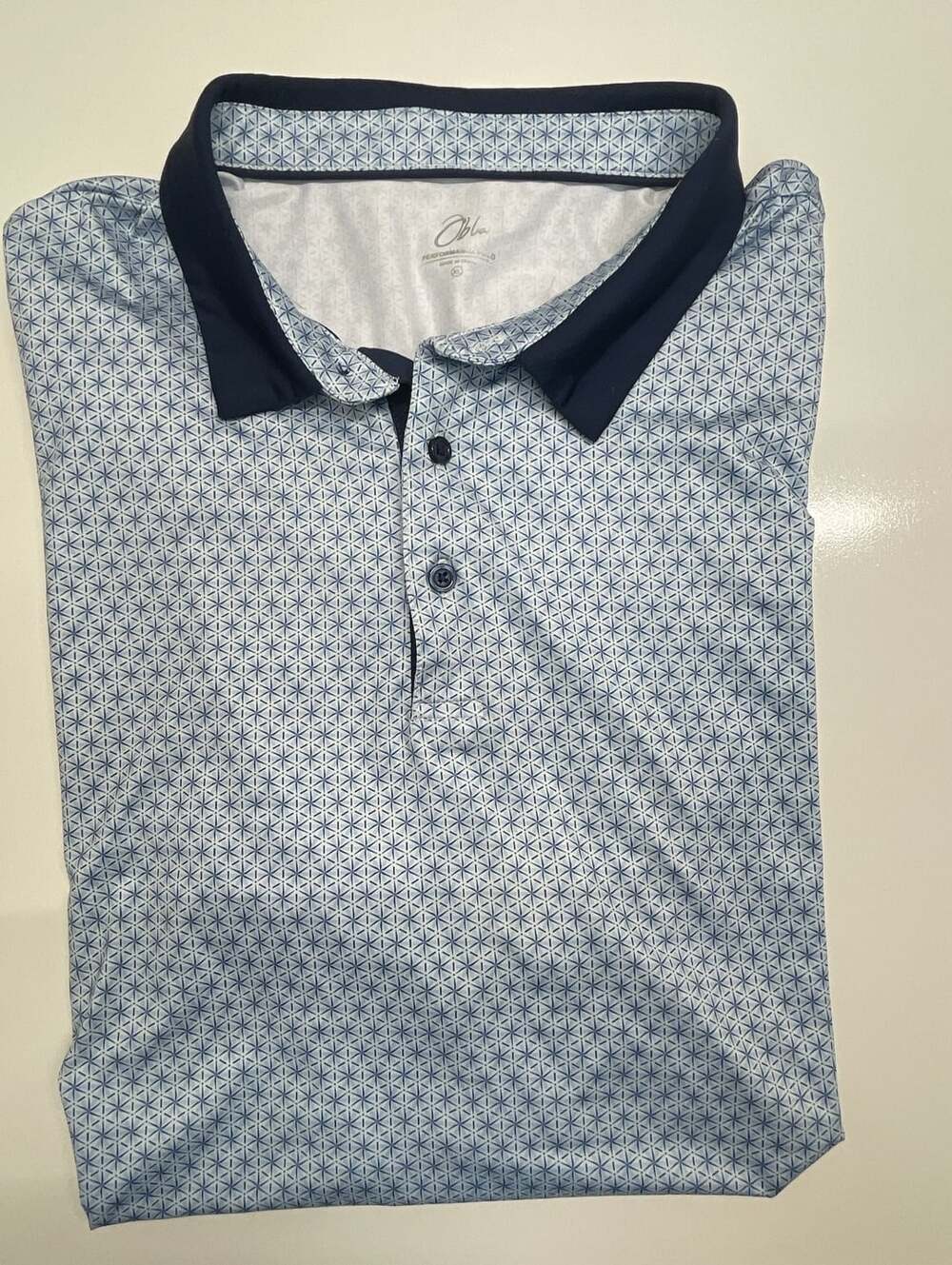 Obla Performance Polo Size XL Blue Geometric Print Golf Shirt